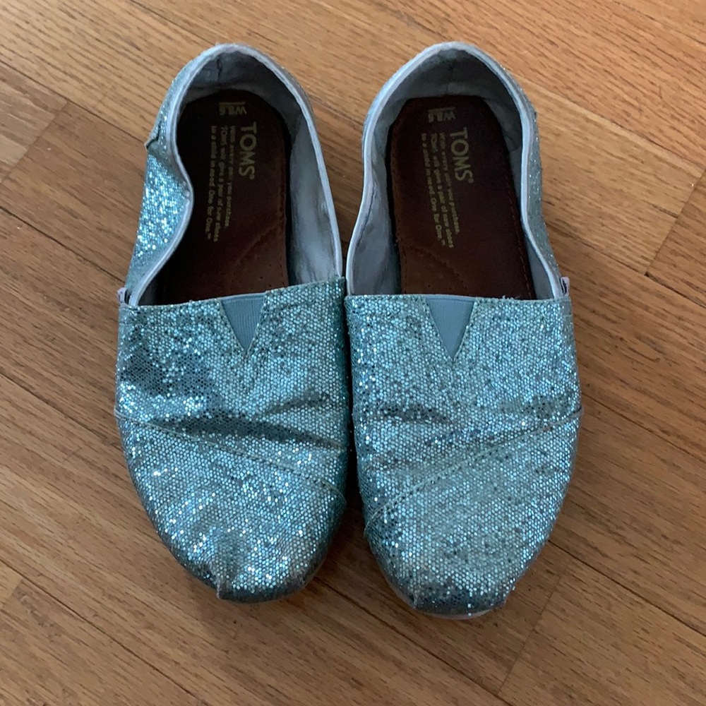 Blue Glitter Toms - 8.5